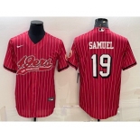 Men's San Francisco 49ers #19 Deebo Samuel Red Pinstripe Color Rush With Patch Cool Base Stitched Baseball Jersey