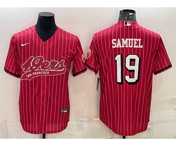 Men's San Francisco 49ers #19 Deebo Samuel Red Pinstripe Color Rush With Patch Cool Base Stitched Baseball Jersey