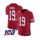 Men's San Francisco 49ers #19 Deebo Samuel Red Team Color Vapor Untouchable Limited Player 100th Season Football Jersey