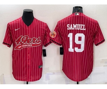 Men's San Francisco 49ers #19 Deebo Samuel Red With Patch Cool Base Stitched Baseball Jersey