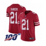 Men's San Francisco 49ers #21 Deion Sanders Red Team Color Vapor Untouchable Limited Player 100th Season Football Jersey