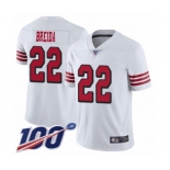 Men's San Francisco 49ers #22 Matt Breida Limited White Rush Vapor Untouchable 100th Season Football Jersey