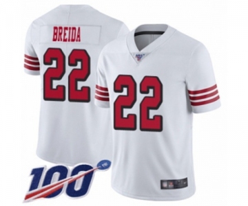 Men's San Francisco 49ers #22 Matt Breida Limited White Rush Vapor Untouchable 100th Season Football Jersey