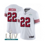 Men's San Francisco 49ers #22 Matt Breida Limited White Rush Vapor Untouchable Super Bowl LIV Bound Football Jersey