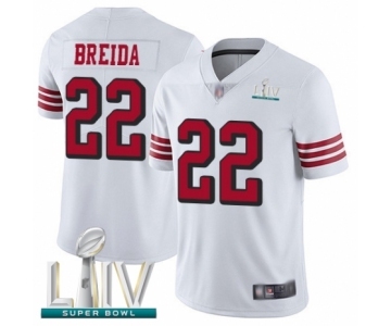 Men's San Francisco 49ers #22 Matt Breida Limited White Rush Vapor Untouchable Super Bowl LIV Bound Football Jersey