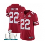 Men's San Francisco 49ers #22 Matt Breida Red Team Color Vapor Untouchable Limited Player Super Bowl LIV Bound Football Jersey