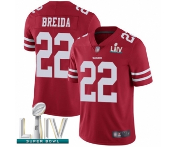 Men's San Francisco 49ers #22 Matt Breida Red Team Color Vapor Untouchable Limited Player Super Bowl LIV Bound Football Jersey