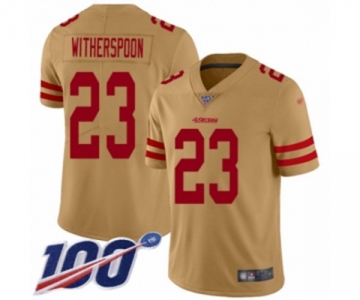 Men's San Francisco 49ers #23 Ahkello Witherspoon Limited Gold Inverted Legend 100th Season Football Jersey