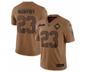 Men's San Francisco 49ers #23 Christian McCaffrey 2023 Brown Salute To Service Limited Football Stitched Jersey