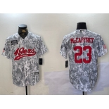 Men's San Francisco 49ers #23 Christian McCaffrey Arctic Camo 2024 Salute to Service Stitched Baseball Jersey