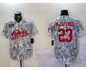 Men's San Francisco 49ers #23 Christian McCaffrey Arctic Camo 2024 Salute to Service Stitched Baseball Jersey