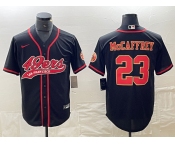 Men's San Francisco 49ers #23 Christian McCaffrey Black Red With Patch Cool Base Stitched Baseball Jersey