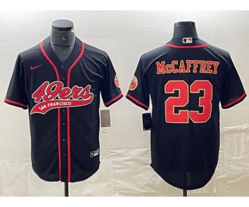 Men's San Francisco 49ers #23 Christian McCaffrey Black Red With Patch Cool Base Stitched Baseball Jersey