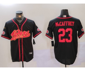 Men's San Francisco 49ers #23 Christian McCaffrey Black With Patch Cool Base Stitched Baseball Jersey