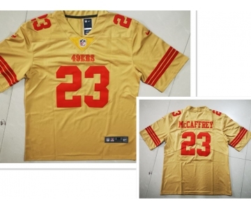 Men's San Francisco 49ers #23 Christian McCaffrey Gold NEW 2022 Inverted Legend Stitched NFL Nike Limited Jersey