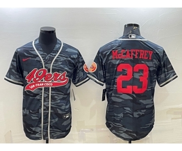 Men's San Francisco 49ers #23 Christian McCaffrey Grey Camo With Patch Cool Base Stitched Baseball Jersey