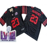 Men's San Francisco 49ers #23 Christian McCaffrey Limited Black LVIII Super Bowl FUSE Vapor JerseyMen's San Francisco 49ers #23 Christian McCaffrey Limited