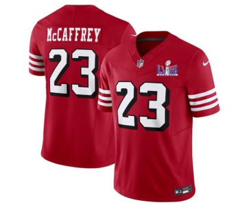 Men's San Francisco 49ers #23 Christian McCaffrey New Red 2024 F.U.S.E. Super Bowl LVIII Patch Vapor Untouchable Limited Football Stitched Jersey