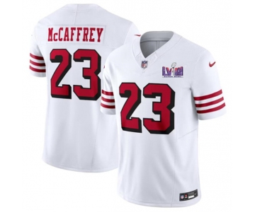 Men's San Francisco 49ers #23 Christian McCaffrey New White 2024 F.U.S.E. Super Bowl LVIII Patch Vapor Untouchable Limited Football Stitched Jersey