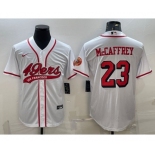 Men's San Francisco 49ers #23 Christian McCaffrey New White With Patch Cool Base Stitched Baseball Jersey