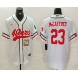 Men's San Francisco 49ers #23 Christian McCaffrey Number White Mexico Cool Base Stitched Baseball Jersey