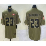 Men's San Francisco 49ers #23 Christian McCaffrey Olive 2022 Salute To Service Limited Stitched Jersey