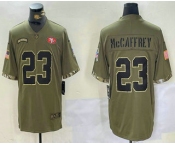 Men's San Francisco 49ers #23 Christian McCaffrey Olive 2022 Salute To Service Limited Stitched Jersey