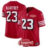 Men's San Francisco 49ers #23 Christian McCaffrey Red 2023 F.U.S.E. NFC West Champions Patch Alternate Football Stitched Jersey