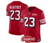 Men's San Francisco 49ers #23 Christian McCaffrey Red 2023 F.U.S.E. NFC West Champions Patch Alternate Football Stitched Jersey