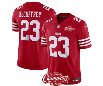 Men's San Francisco 49ers #23 Christian McCaffrey Red 2023 F.U.S.E. NFC West Champions Patch Football Stitched Jersey