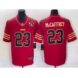 Men's San Francisco 49ers #23 Christian McCaffrey Red 75th Patch Golden Edition Stitched Nike Limited Jersey