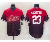 Men's San Francisco 49ers #23 Christian McCaffrey Red Black With Patch Cool Base Baseball Stitched Jersey