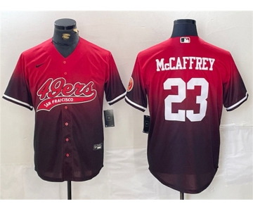 Men's San Francisco 49ers #23 Christian McCaffrey Red Black With Patch Cool Base Baseball Stitched Jersey