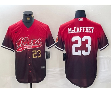 Men's San Francisco 49ers #23 Christian McCaffrey Red Black With Patch Cool Base Baseball Stitched Jerseys