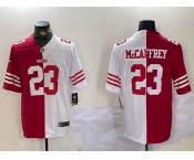 Men's San Francisco 49ers #23 Christian McCaffrey Red White Split Vapor Limited Stitched Jersey