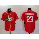 Men's San Francisco 49ers #23 Christian McCaffrey Red With Patch Cool Base Stitched Baseball Jersey