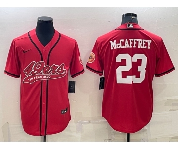 Men's San Francisco 49ers #23 Christian McCaffrey Red With Patch Cool Base Stitched Baseball Jersey