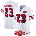 Men's San Francisco 49ers #23 Christian McCaffrey White 2023 F.U.S.E. NFC West Champions Patch Alternate Football Stitched Jersey