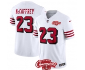 Men's San Francisco 49ers #23 Christian McCaffrey White 2023 F.U.S.E. NFC West Champions Patch Alternate Football Stitched Jersey