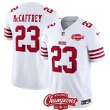 Men's San Francisco 49ers #23 Christian McCaffrey White 2023 F.U.S.E. NFC West Champions Patch Football Stitched Jersey