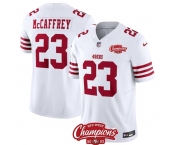 Men's San Francisco 49ers #23 Christian McCaffrey White 2023 F.U.S.E. NFC West Champions Patch Football Stitched Jersey