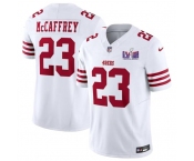 Men's San Francisco 49ers #23 Christian McCaffrey White 2024 F.U.S.E. Super Bowl LVIII Patch Vapor Untouchable Limited Football Stitched Jersey