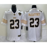 Men's San Francisco 49ers #23 Christian McCaffrey White 75th Patch Golden Edition Stitched Nike Limited Jersey