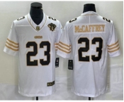 Men's San Francisco 49ers #23 Christian McCaffrey White 75th Patch Golden Edition Stitched Nike Limited Jersey