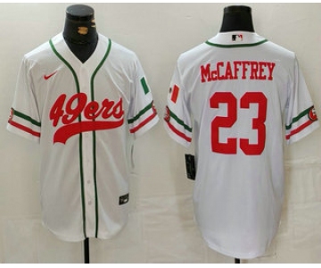 Men's San Francisco 49ers #23 Christian McCaffrey White Mexico Cool Base Stitched Baseball Jersey