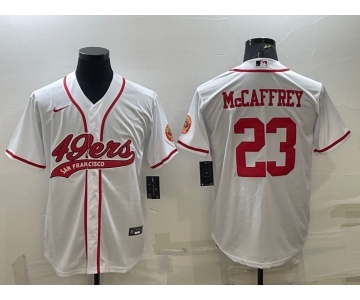 Men's San Francisco 49ers #23 Christian McCaffrey White With Patch Cool Base Stitched Baseball Jersey