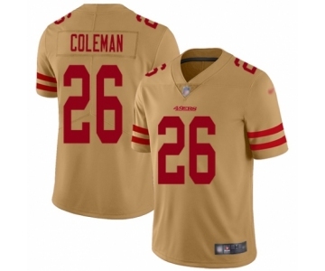 Men's San Francisco 49ers #26 Tevin Coleman Limited Gold Inverted Legend Football Jersey