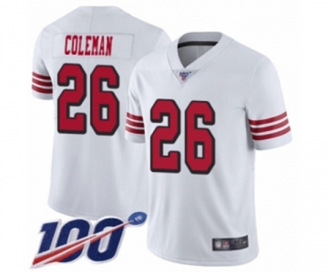 Men's San Francisco 49ers #26 Tevin Coleman Limited White Rush Vapor Untouchable 100th Season Football Jersey