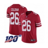 Men's San Francisco 49ers #26 Tevin Coleman Red Team Color Vapor Untouchable Limited Player 100th Season Football Jersey