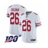 Men's San Francisco 49ers #26 Tevin Coleman White Vapor Untouchable Limited Player 100th Season Football Jersey